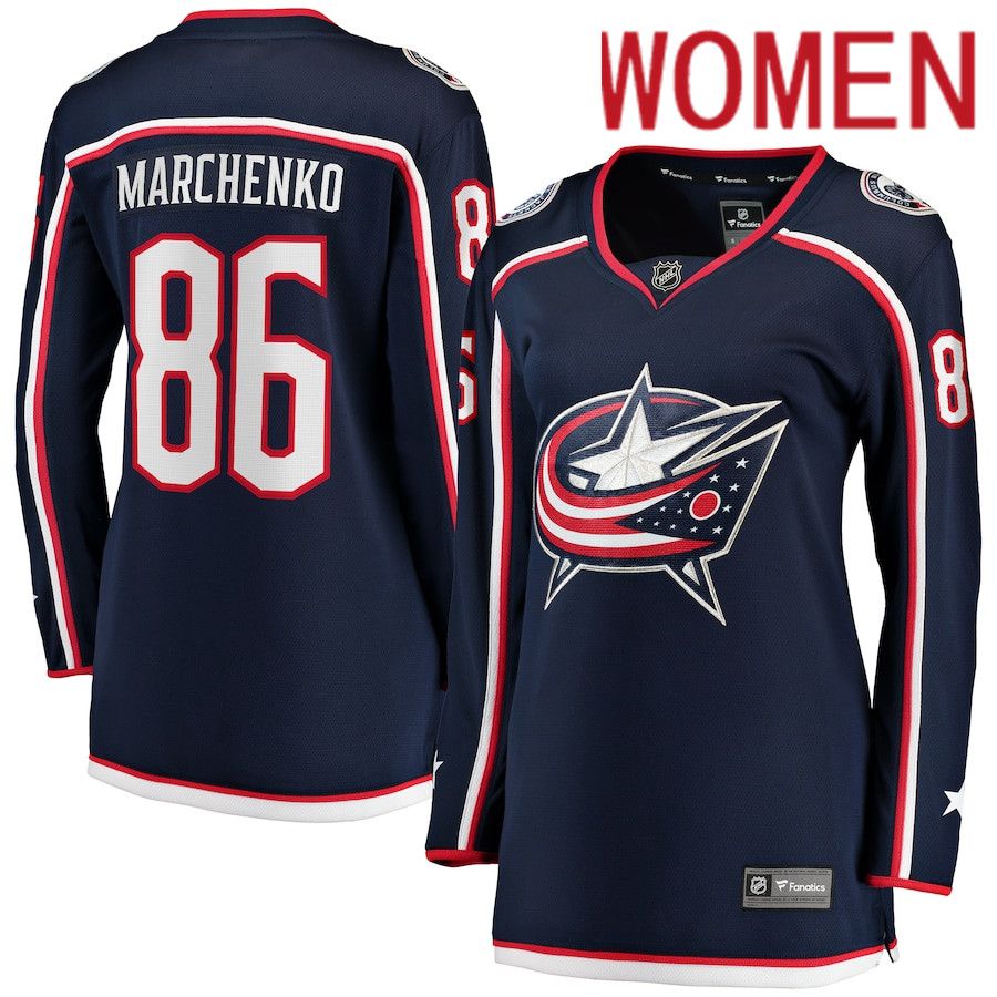 Women Columbus Blue Jackets #86 Kirill Marchenko Fanatics Branded Navy Home Breakaway Player NHL Jersey->columbus blue jackets->NHL Jersey